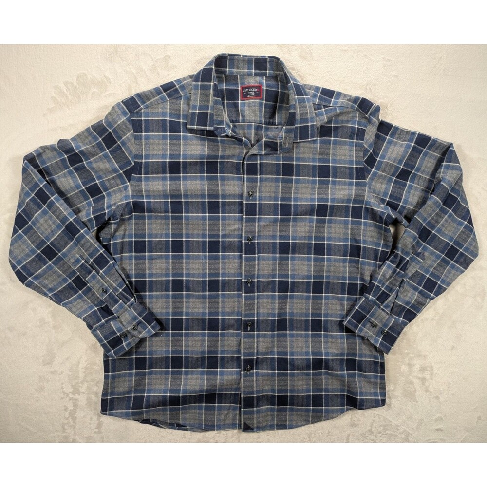 UNTUCKit Sonoran Flannel Shirt Mens XL Blue Gray Plaid Casual Wrinkle-Free